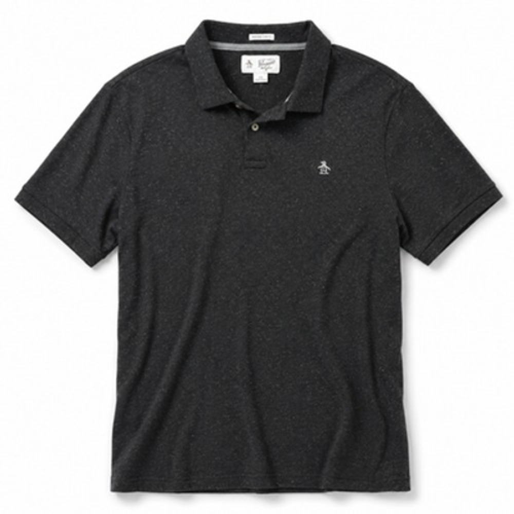 Original Penguin Mens L Black Spotted Heritage Slim Fit Cotton Polo Shirt Logo